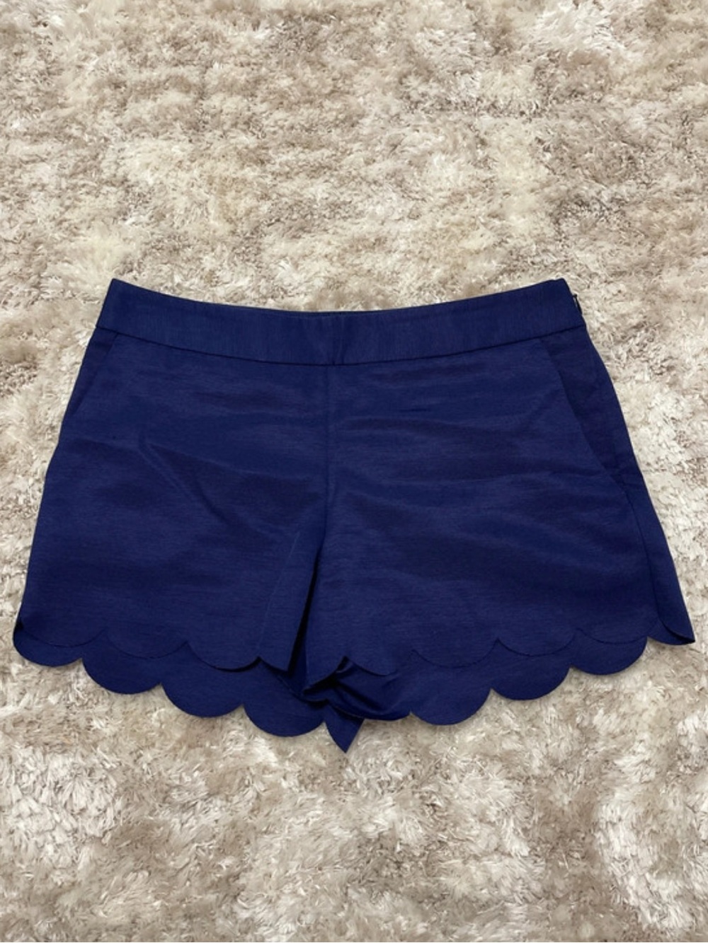 Navy Scallop Hem Women's Shorts